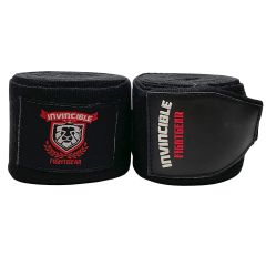 Invincible Fight Gear Premium Semi Elastic Professional 180” Hand Wraps with Hook and Loop Closure for Boxing Men and Women- Black 1 Pair