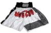 Amber White w/Black oulines Red Letters Muay Thai Shorts